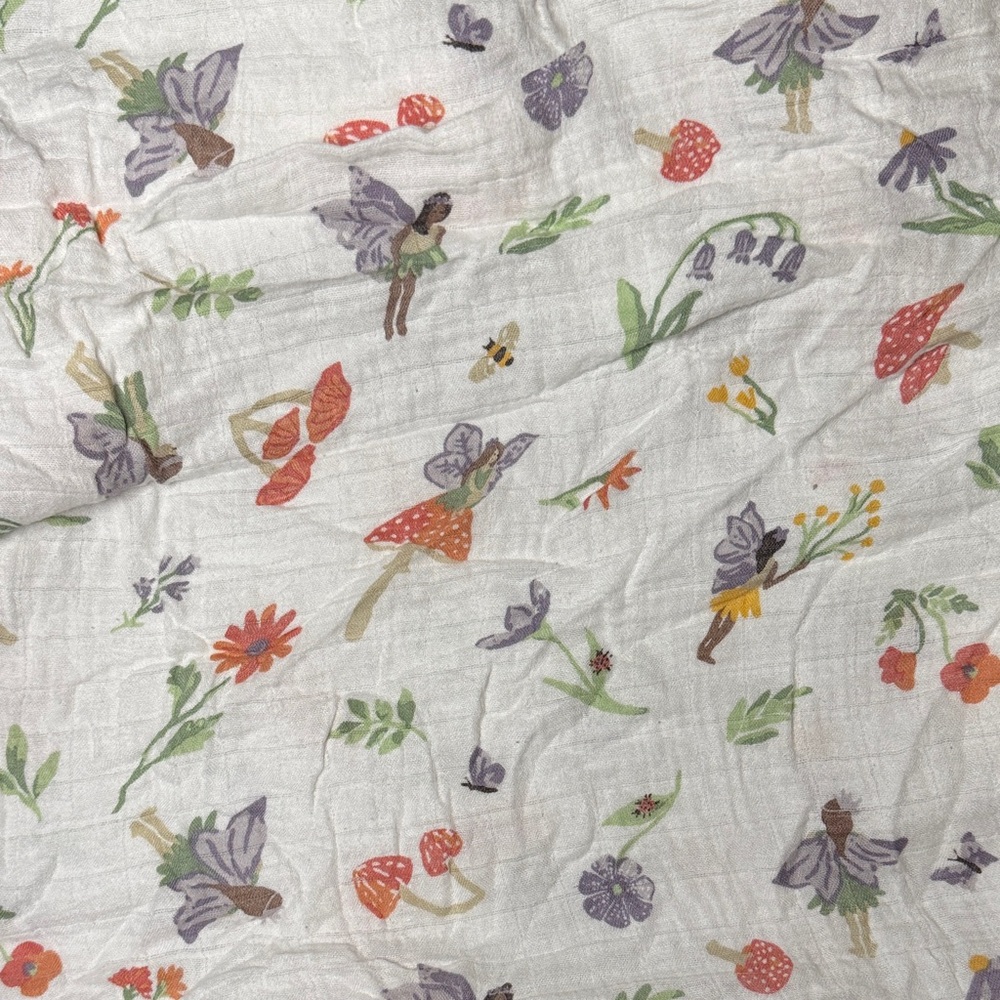 Floral Fairy Muslin Crib Sheet - White with Multicolor Print